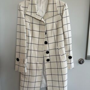 Chic Cream Checkered Trench Coat